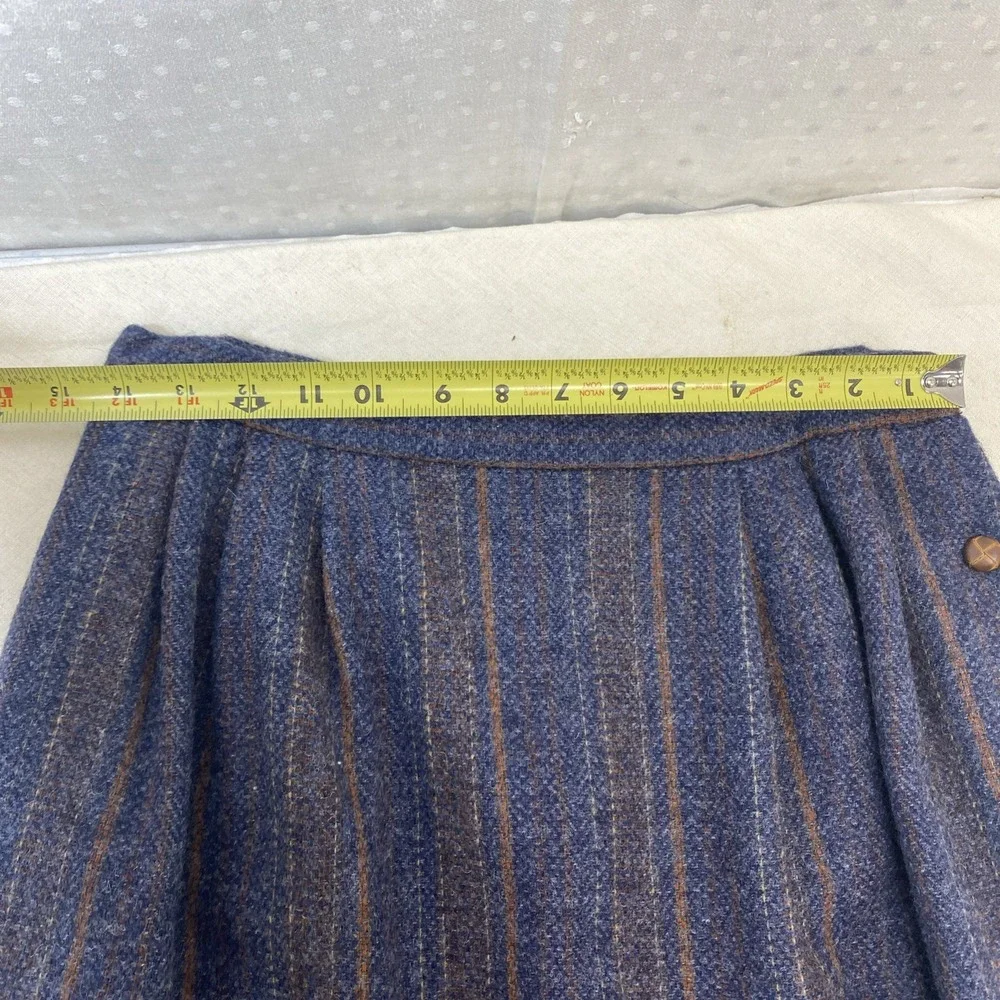 Vintage Madison Wool Skirt Blue Striped Button Detail Preppy Classic 28"‎ Waist - Picture 8 of 11